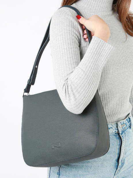Sac Porté épaule Lou Cuir Nathan baume Bleu egee 5 vue secondaire 1