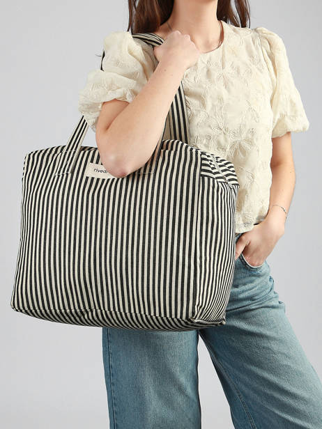 Sac Porté épaule Célestins A4 Striped Coton Recyclé Rivedroite Noir spring striped CELESTRI vue secondaire 1